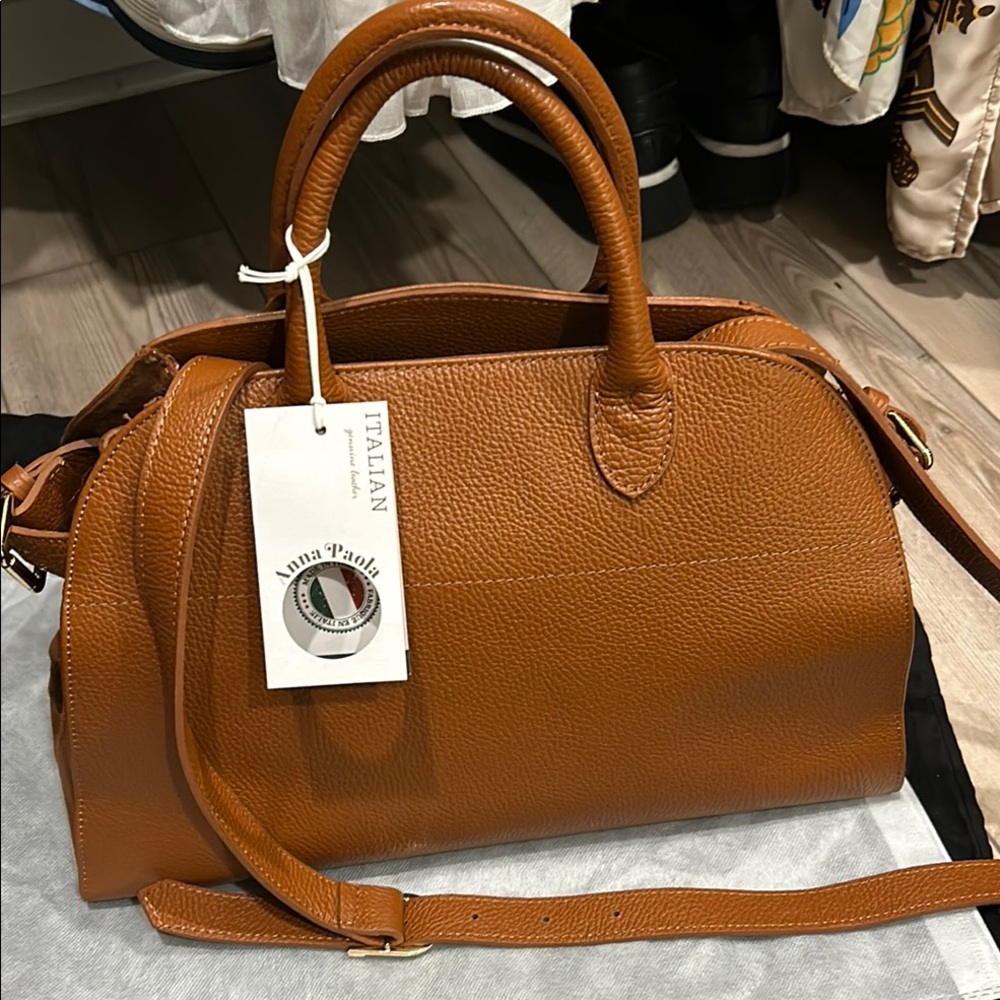 Anna Paola Tan Leather Suede satchel Handbag